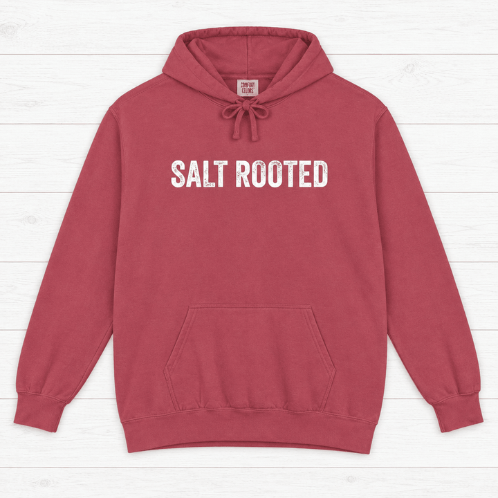 Salt Rooted Lighthouse true navy hoodie side view — coastal heritage graphic pullover by Five Tides Apparel