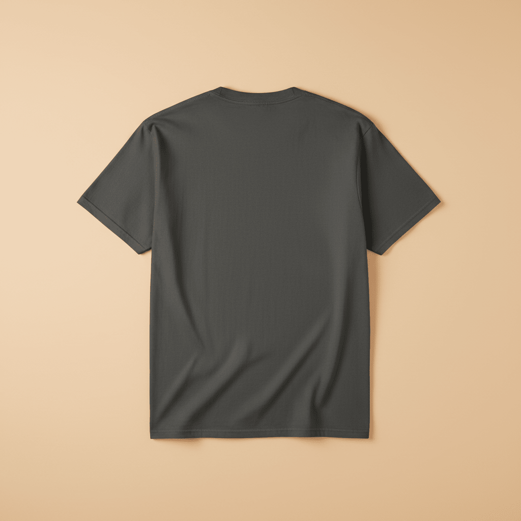 Saltwater Surf Club Tee in Pepper/Charcoal — plain back, warm sand studio background