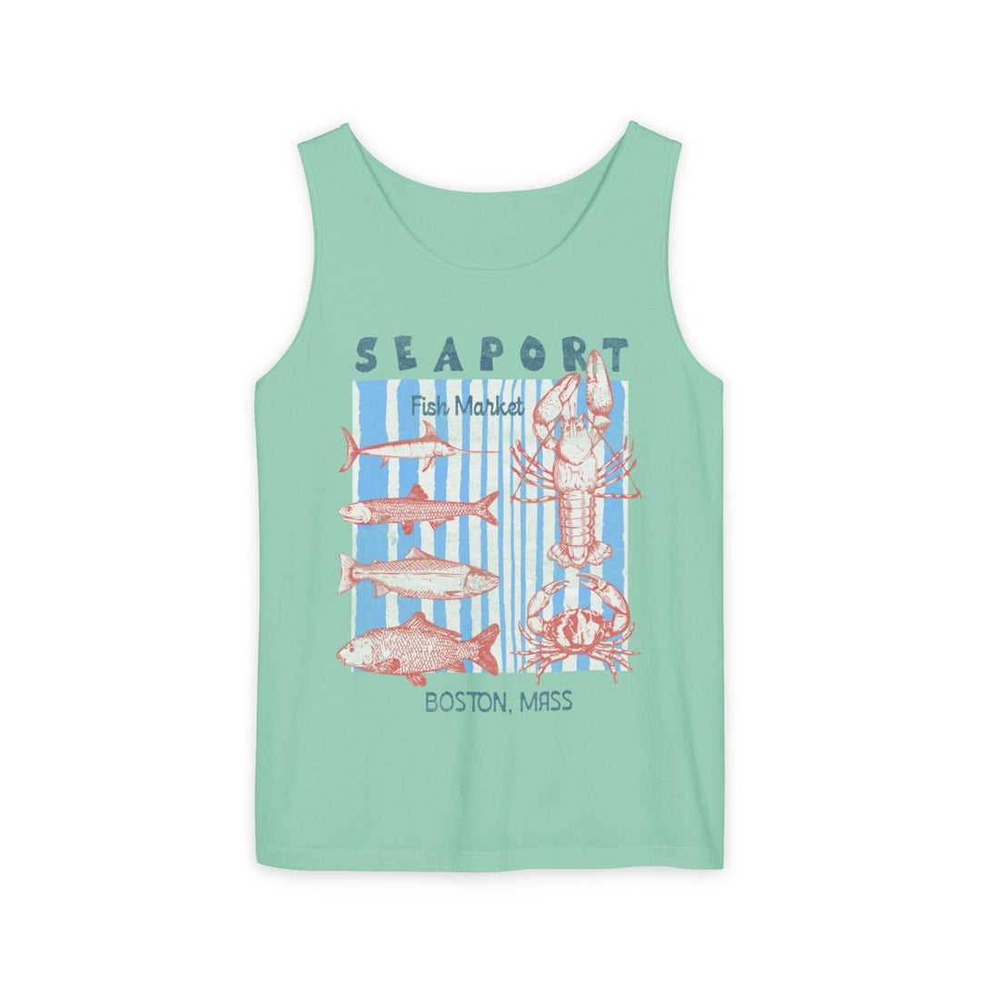 Seaport Fish Market Tank | Garment-Dyed Boston Seafood Graphic Tank Top - FIVE TIDES APPAREL