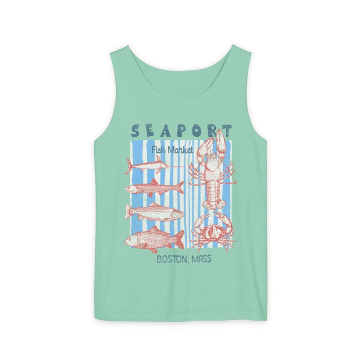 Seaport Fish Market Tank | Garment-Dyed Boston Seafood Graphic Tank Top - FIVE TIDES APPAREL