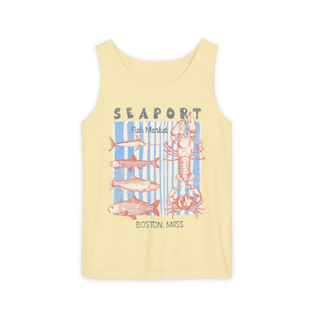 Seaport Fish Market Tank | Garment-Dyed Boston Seafood Graphic Tank Top - FIVE TIDES APPAREL
