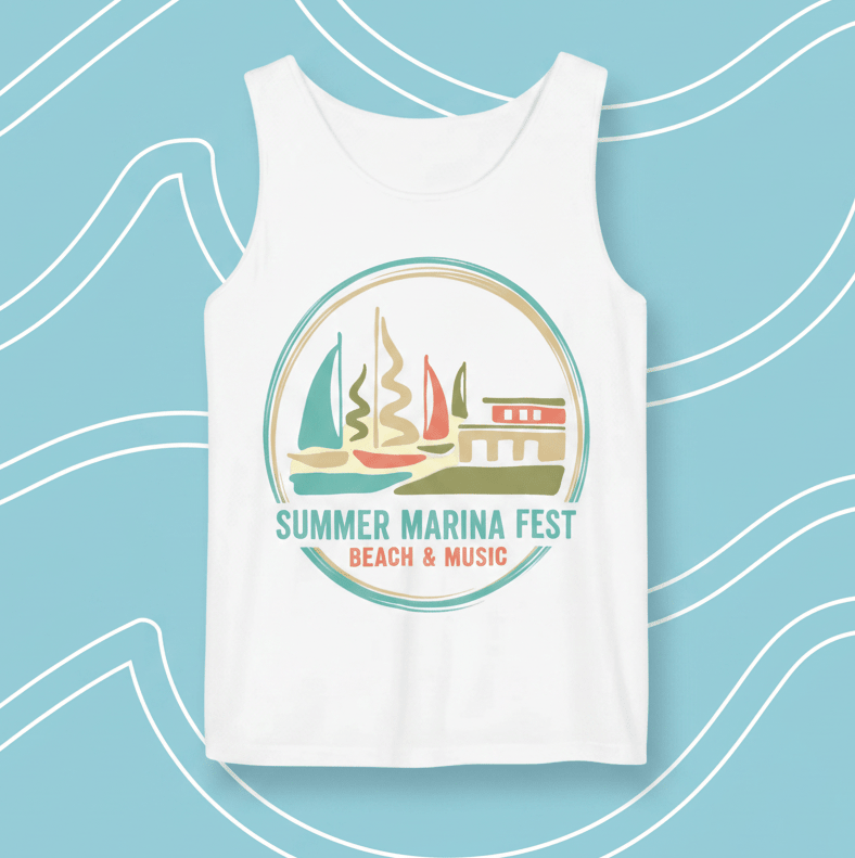 White Tank Front - Light Blue Wave BG