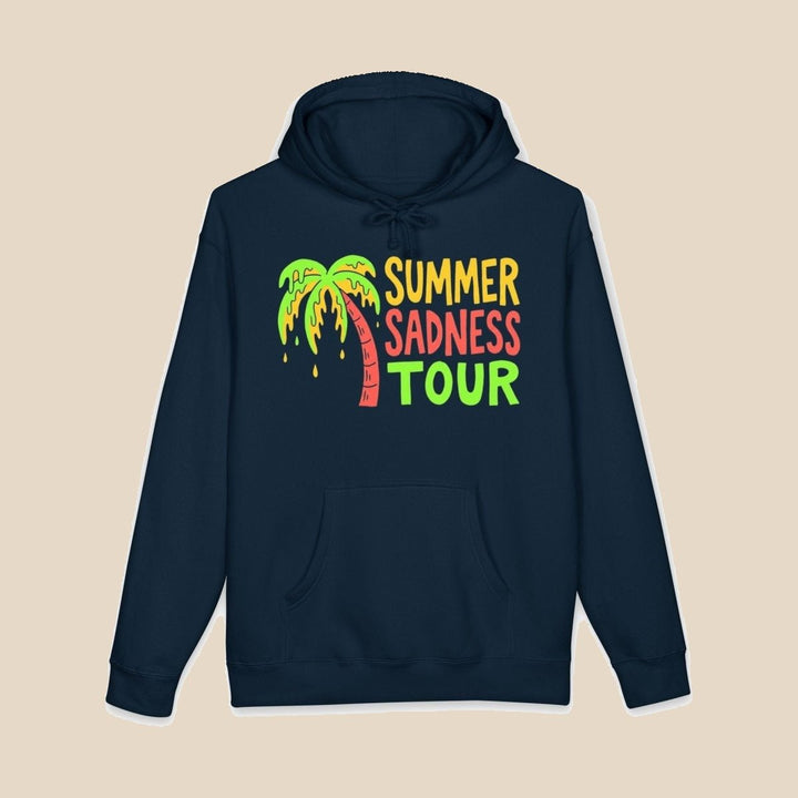 Summer Sadness Tour hoodie — neon palm and flamingo graphic pullover by Five Tides Apparel, view 1 of 10