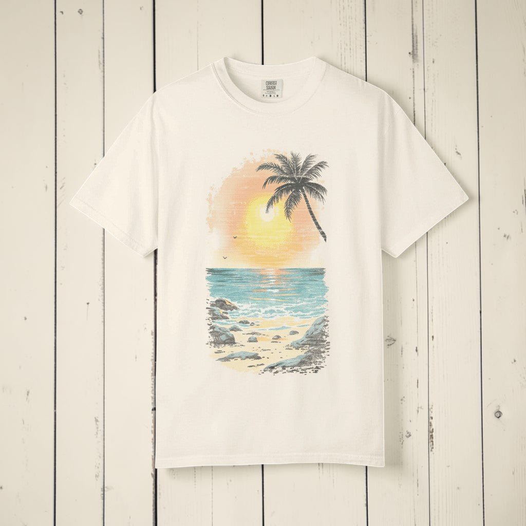 Sun Faded Beach Sunset II Graphic Tee — Ivory on Colorful Driftwood