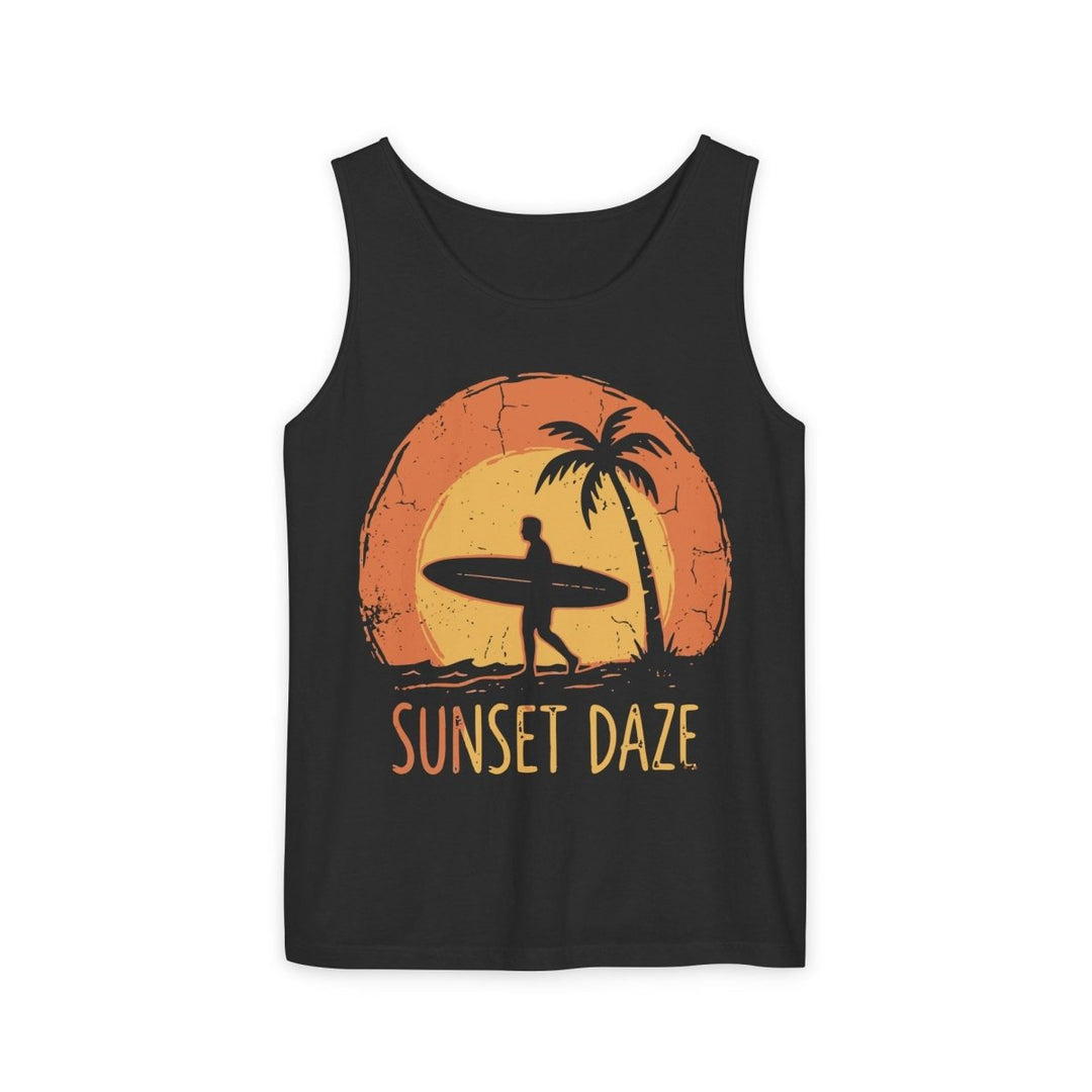 Sunset Daze Surf Tank | Garment-Dyed Vintage Surf Graphic Tank Top - FIVE TIDES APPAREL