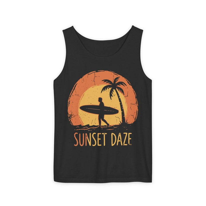 Sunset Daze Surf Tank | Garment-Dyed Vintage Surf Graphic Tank Top - FIVE TIDES APPAREL