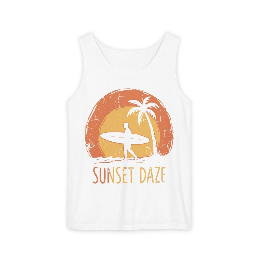 Sunset Daze Surf Tank | Garment-Dyed Vintage Surf Graphic Tank Top - FIVE TIDES APPAREL