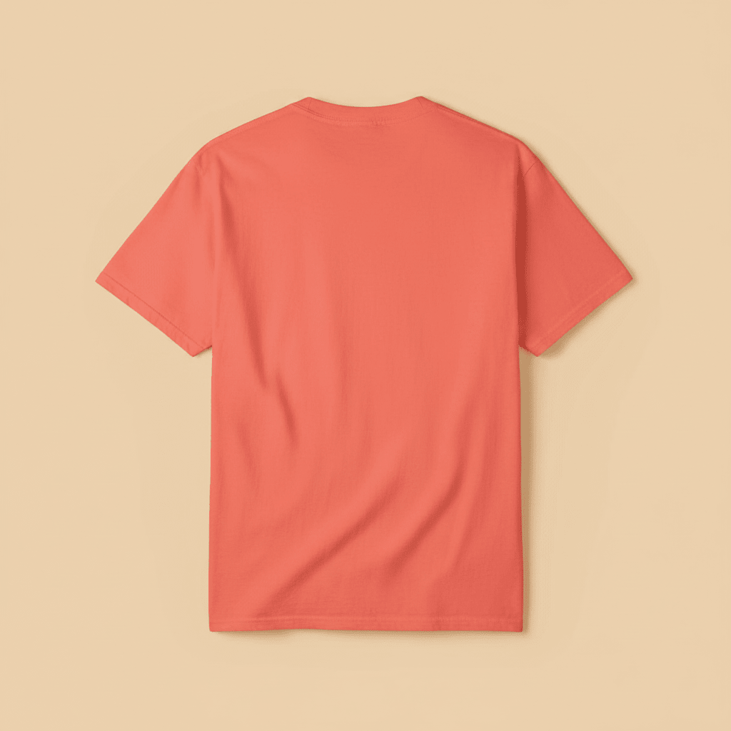 Surf Club Tee in Bright Salmon — plain back, warm sand studio background