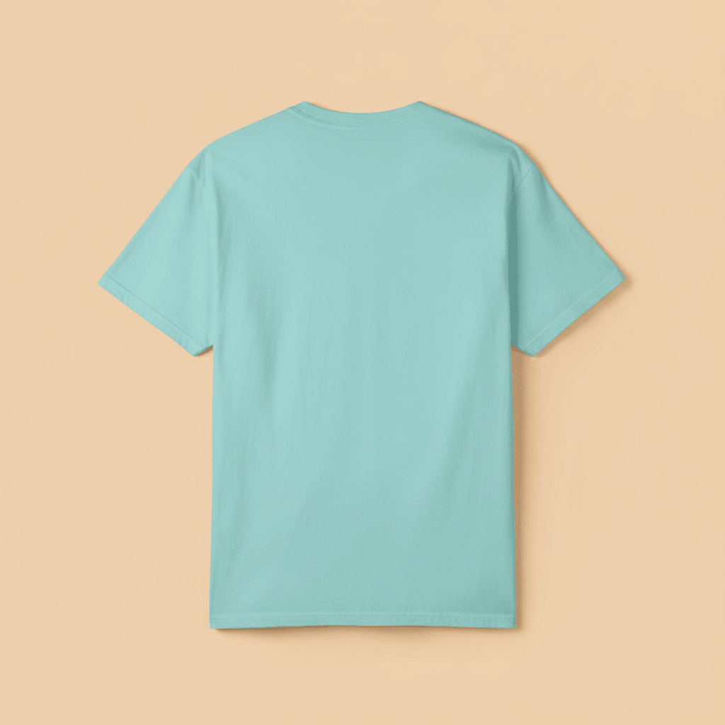 Surf Club Tee in Chalky Mint — plain back, warm sand studio background