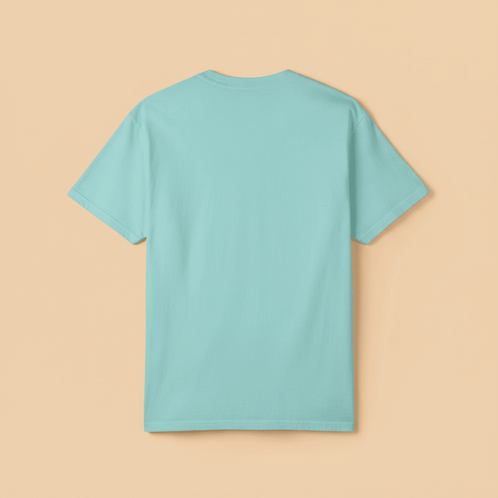 Surf Club Tee in Chalky Mint — plain back, warm sand studio background