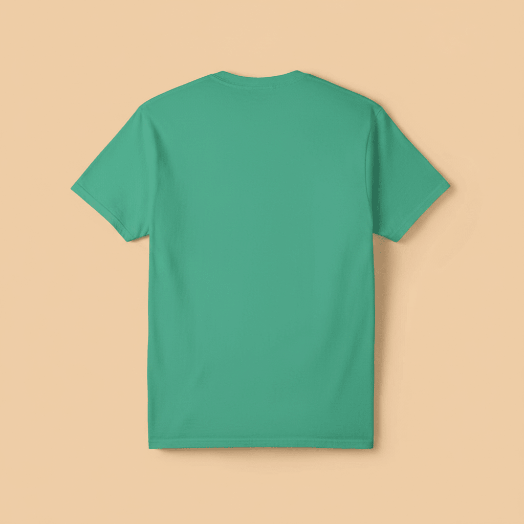 Surf Club Tee in Island Green — plain back, warm sand studio background
