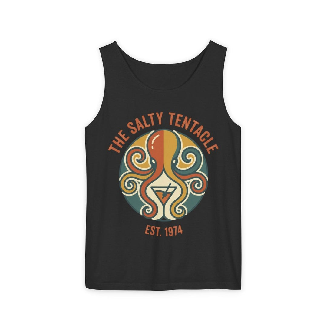 The Salty Tentacle Tank | Garment-Dyed Vintage Octopus Graphic Tank Top - FIVE TIDES APPAREL