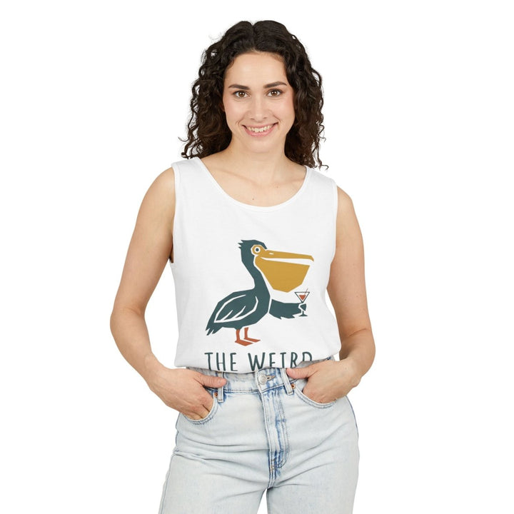 The Weird Pelican Bar Tank | Garment-Dyed Retro Graphic Tank Top - FIVE TIDES APPAREL