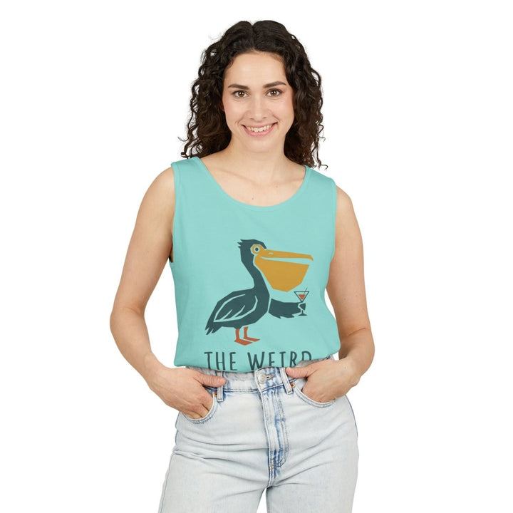 The Weird Pelican Bar Tank | Garment-Dyed Retro Graphic Tank Top - FIVE TIDES APPAREL