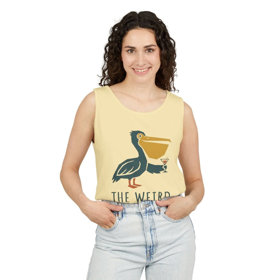 The Weird Pelican Bar Tank | Garment-Dyed Retro Graphic Tank Top - FIVE TIDES APPAREL