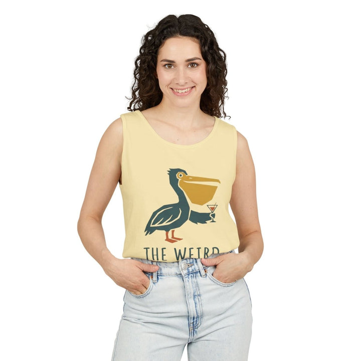 The Weird Pelican Bar Tank | Garment-Dyed Retro Graphic Tank Top - FIVE TIDES APPAREL