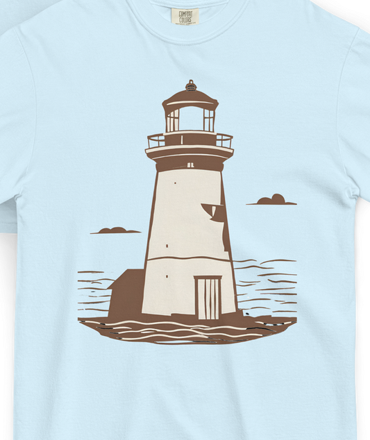 Vintage Lighthouse Garment-Dyed Unisex T-Shirt for Coastal Lovers - Perfect Vintage Lighthouse T-Shirt - FIVE TIDES APPAREL