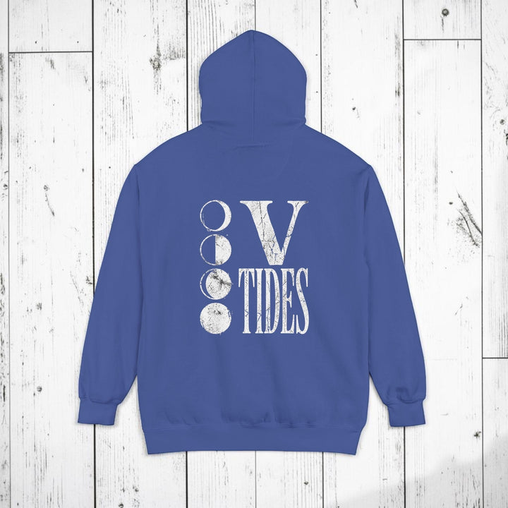 Blue hoodie with &