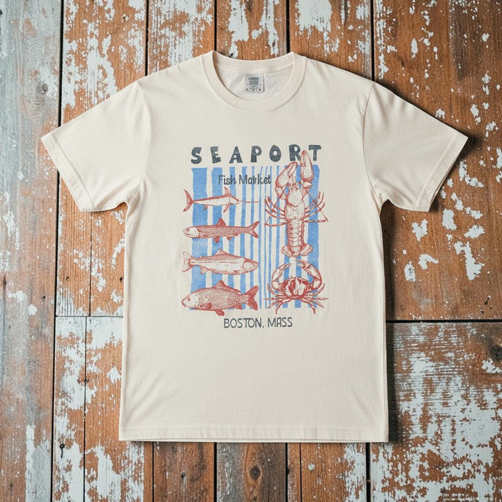 Vintage Seaport Graphic Tee — Ivory on Colorful Driftwood