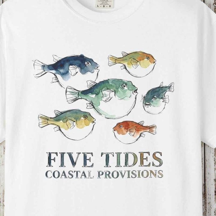 Five Tides Coastal Provisions Puffer Fish Graphic T‑Shirt - Nautical Summer Beachwear